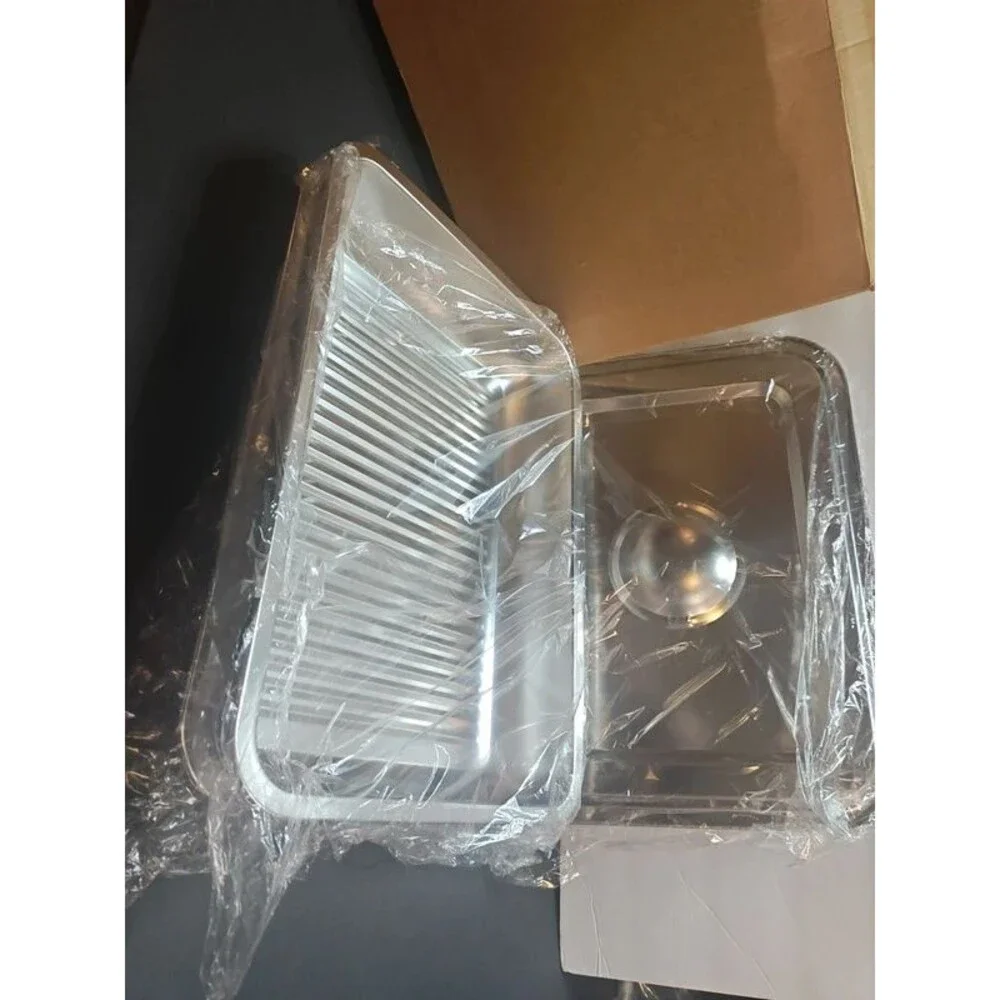 Stainless Steel Grill Prep & Serve Tray Set with Lid, Rack & Cutting Board